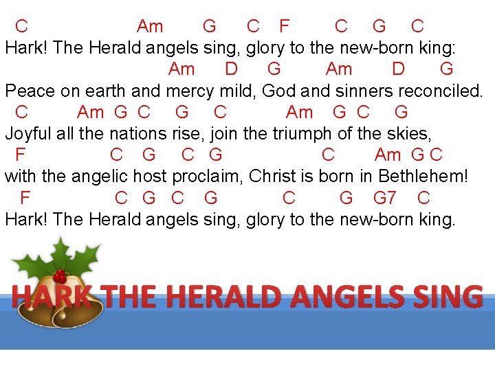  C Am G C F C G C Hark! The Herald angels sing,