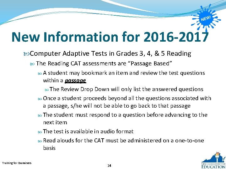 New Information for 2016 -2017 Computer Adaptive Tests in Grades 3, 4, & 5