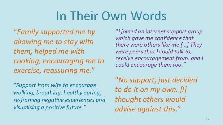 In Their Own Words “Family supported me by allowing me to stay with them, In Their Own Words “Family supported me by allowing me to stay with them,