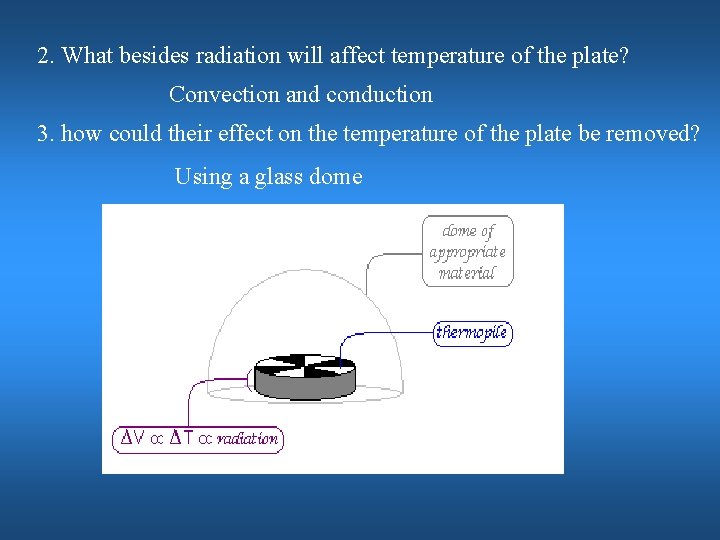 2. What besides radiation will affect temperature of the plate? Convection and conduction 3.