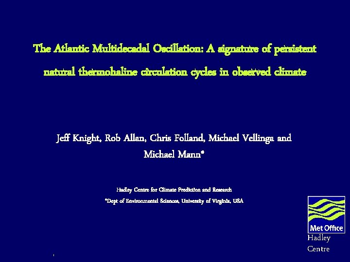 The Atlantic Multidecadal Oscillation: A signature of persistent natural thermohaline circulation cycles in observed The Atlantic Multidecadal Oscillation: A signature of persistent natural thermohaline circulation cycles in observed