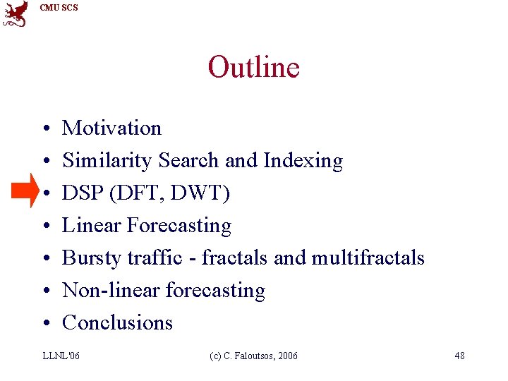 CMU SCS Outline • • Motivation Similarity Search and Indexing DSP (DFT, DWT) Linear