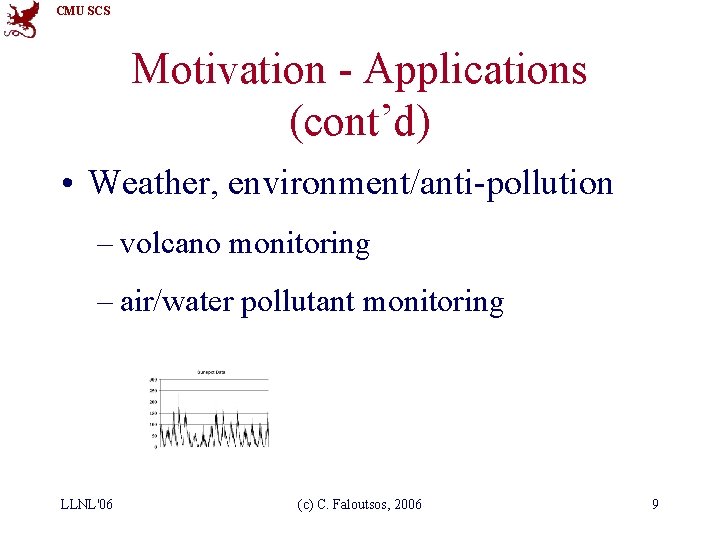 CMU SCS Motivation - Applications (cont’d) • Weather, environment/anti-pollution – volcano monitoring – air/water