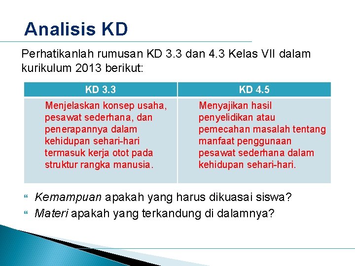 Analisis KD Perhatikanlah rumusan KD 3. 3 dan 4. 3 Kelas VII dalam kurikulum