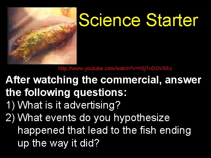 Science Starter http: //www. youtube. com/watch? v=h 5 j. Tv. DQV 8 Xc After