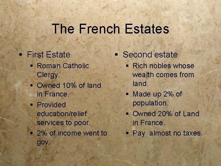 The French Estates § First Estate § Roman Catholic Clergy. § Owned 10% of
