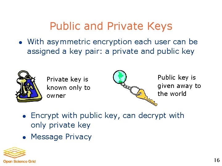 Public and Private Keys With asymmetric encryption each user can be assigned a key