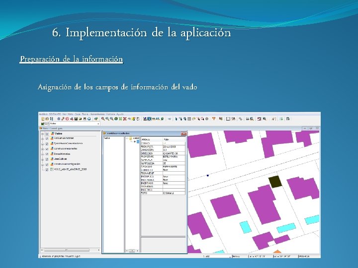 6. Implementación de la aplicación Preparación de la información Asignación de los campos de