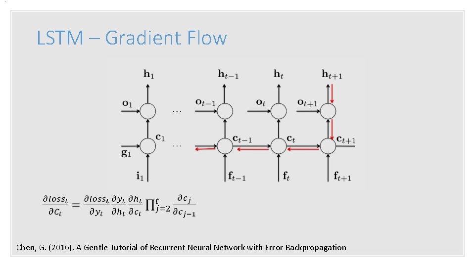 . LSTM – Gradient Flow Chen, G. (2016). A Gentle Tutorial of Recurrent Neural