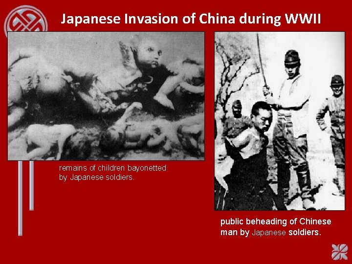 Japanese Invasion of China during WWII remains of children bayonetted by Japanese soldiers. public