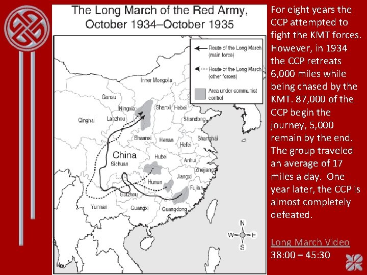 For eight years the CCP attempted to fight the KMT forces. However, in 1934
