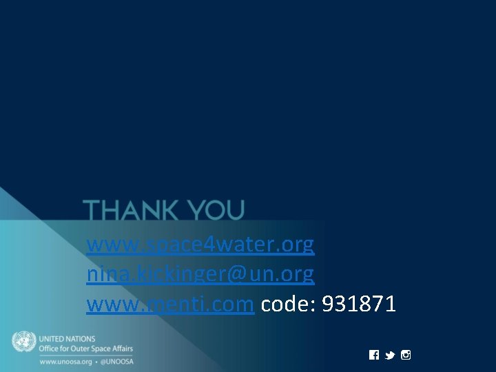 www. space 4 water. org nina. kickinger@un. org www. menti. com code: 931871 