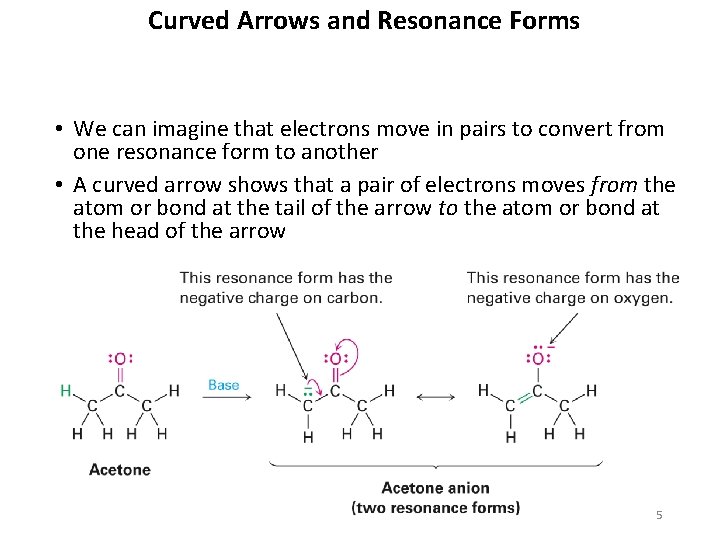 Curved Arrows and Resonance Forms • We can imagine that electrons move in pairs