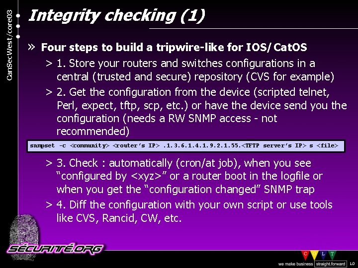 Can. Sec. West/core 03 Integrity checking (1) » Four steps to build a tripwire-like