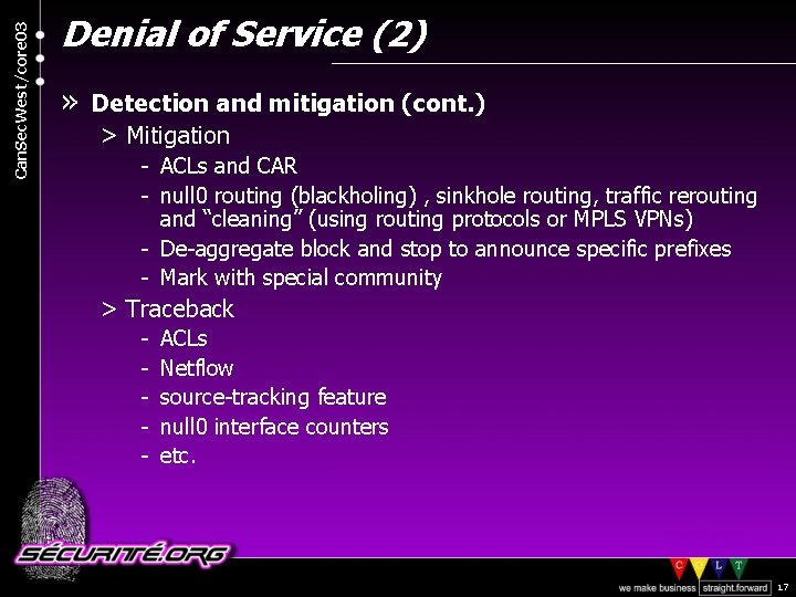 Can. Sec. West/core 03 Denial of Service (2) » Detection and mitigation (cont. )