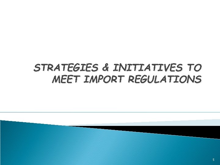 STRATEGIES & INITIATIVES TO MEET IMPORT REGULATIONS 5 