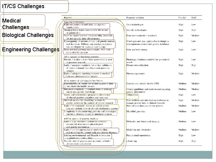 IT/CS Challenges Medical Challenges Biological Challenges Engineering Challenges 