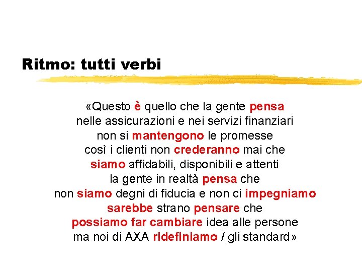 Ritmo: tutti verbi «Questo è quello che la gente pensa nelle assicurazioni e nei