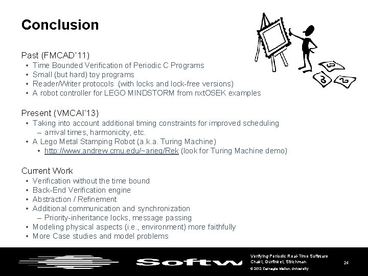 Conclusion Past (FMCAD’ 11) • • Time Bounded Verification of Periodic C Programs Small