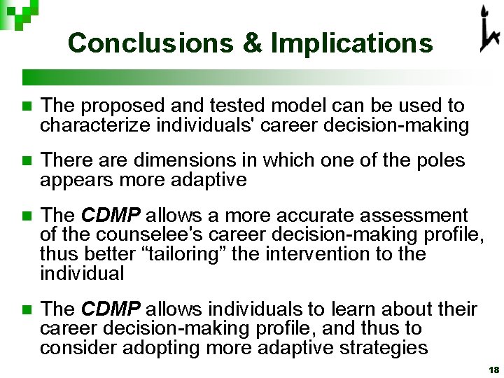  Conclusions & Implications n The proposed and tested model can be used to