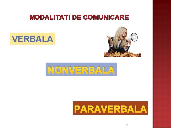 MODALITATI DE COMUNICARE VERBALA NONVERBALA PARAVERBALA 8 