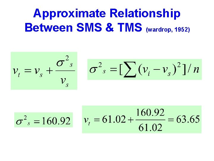 Approximate Relationship Between SMS & TMS (wardrop, 1952) 