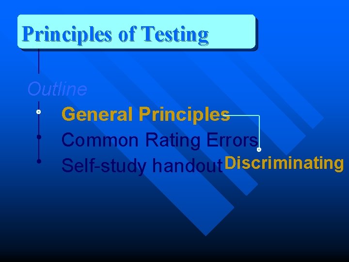 Principles of Testing Outline General Principles Common Rating Errors Self-study handout Discriminating 