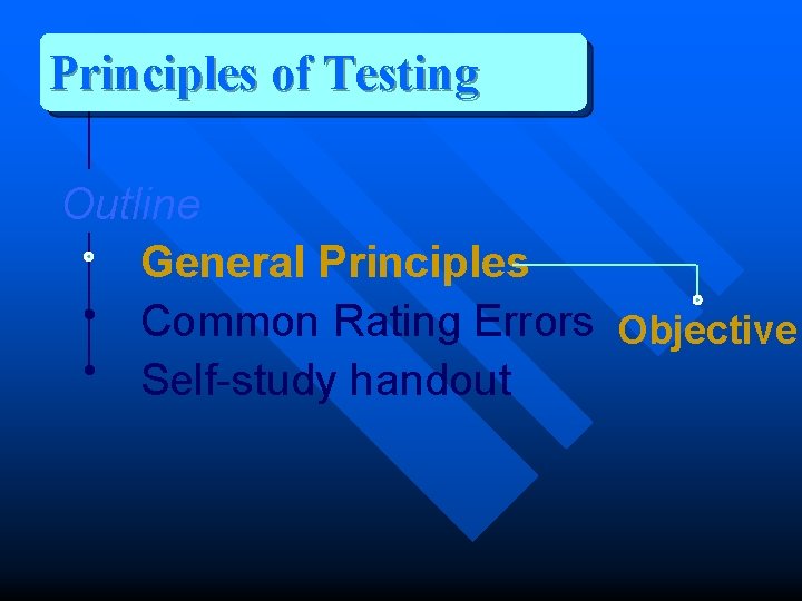 Principles of Testing Outline General Principles Common Rating Errors Objective Self-study handout 