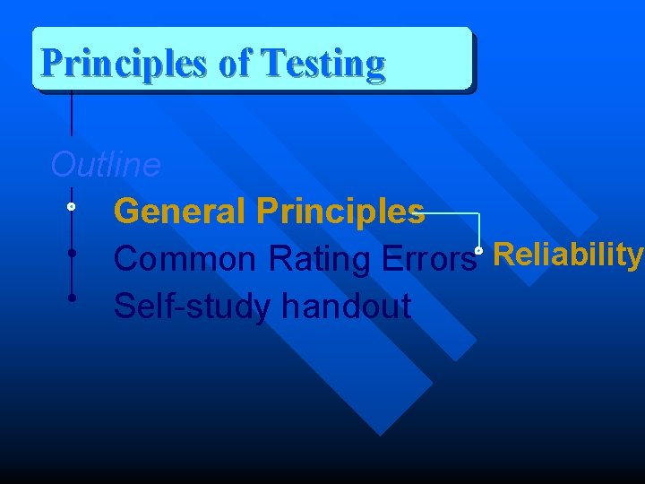 Principles of Testing Outline General Principles Common Rating Errors Reliability Self-study handout 