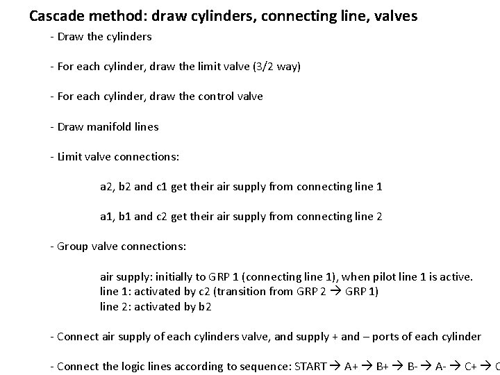 Cascade method: draw cylinders, connecting line, valves - Draw the cylinders - For each