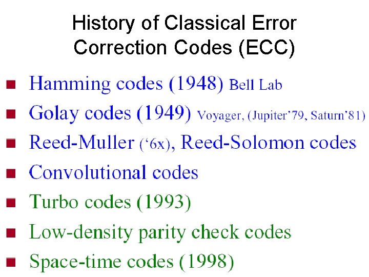 History of Classical Error Correction Codes (ECC) 