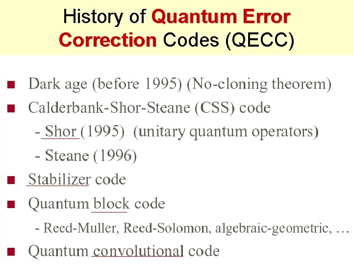 History of Quantum Error Correction Codes (QECC) 