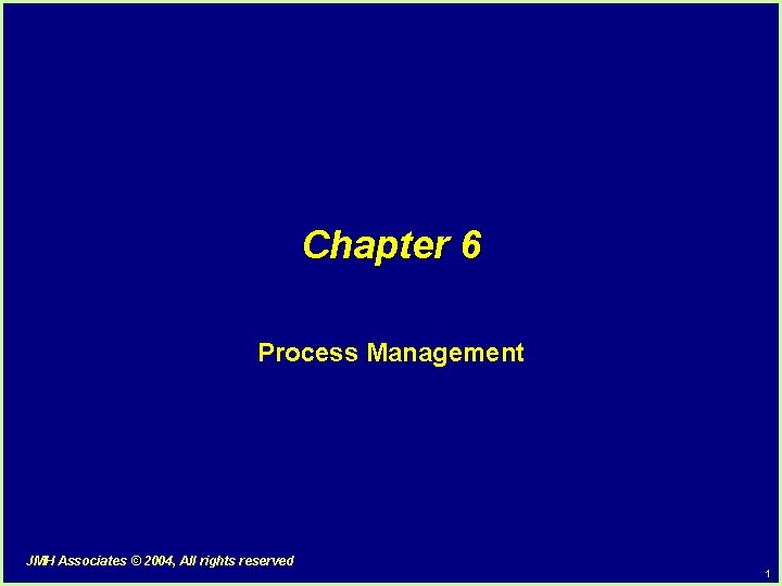 Chapter 6 Process Management JMH Associates © 2004, All rights reserved 1 Chapter 6 Process Management JMH Associates © 2004, All rights reserved 1