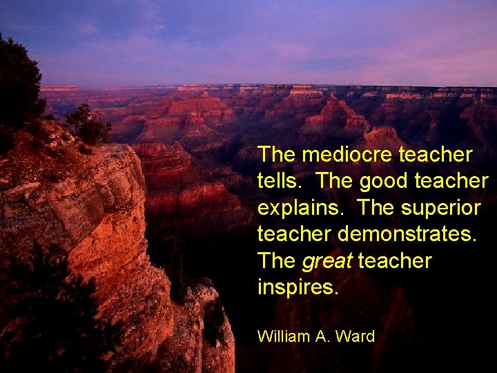 The mediocre teacher tells. The good teacher explains. The superior teacher demonstrates. The great