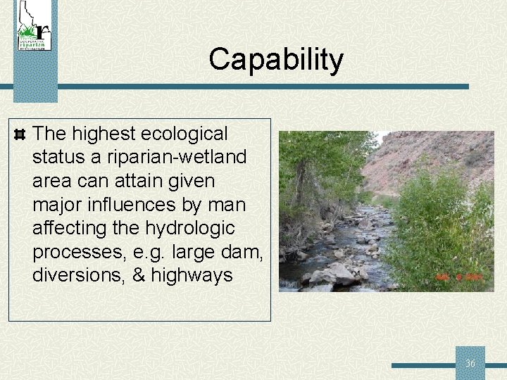 Capability The highest ecological status a riparian-wetland area can attain given major influences by