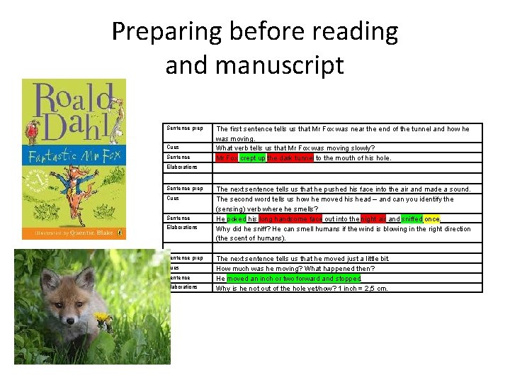 Preparing before reading and manuscript Sentence prep Cues Sentence The first sentence tells us
