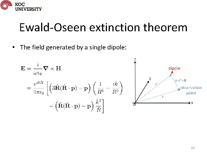 Ewald-Oseen extinction theorem • The field generated by a single dipole: 10 