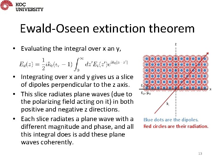 Ewald-Oseen extinction theorem • Evaluating the integral over x an y, • Integrating over