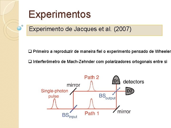 Experimentos Experimento de Jacques et al. (2007) q Primeiro a reproduzir de maneira fiel