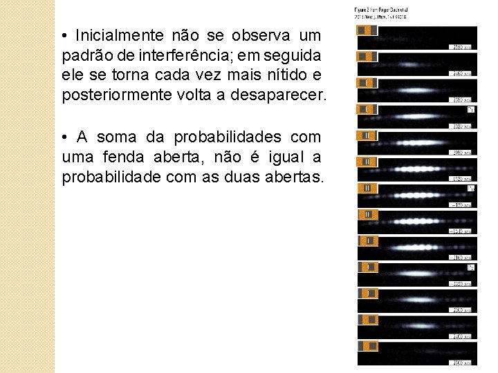  • Inicialmente não se observa um padrão de interferência; em seguida ele se