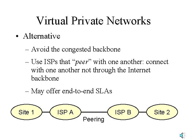 Virtual Private Networks • Alternative – Avoid the congested backbone – Use ISPs that
