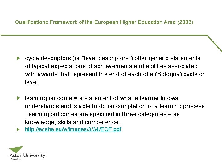 Qualifications Framework of the European Higher Education Area (2005) cycle descriptors (or "level descriptors")