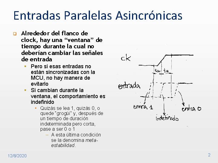 Entradas Paralelas Asincrónicas q Alrededor del flanco de clock, hay una “ventana” de tiempo