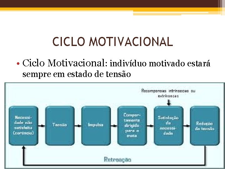 CICLO MOTIVACIONAL • Ciclo Motivacional: indivíduo motivado estará sempre em estado de tensão 