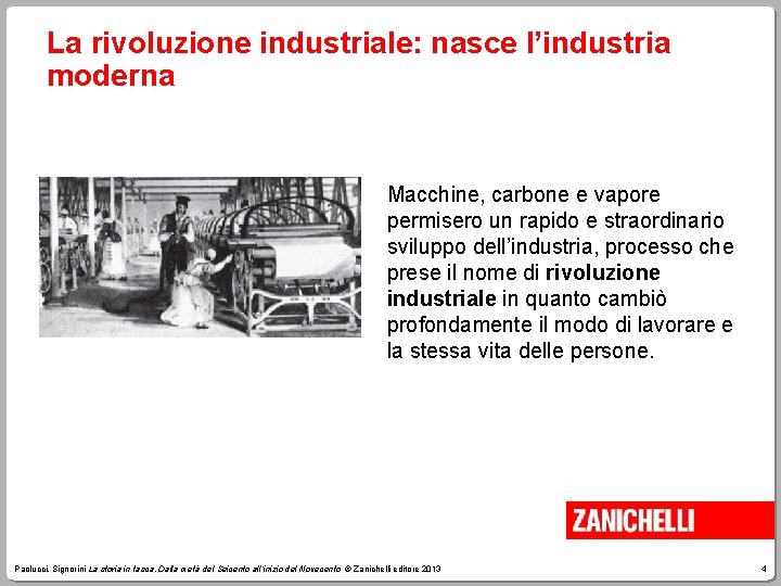 La rivoluzione industriale: nasce l’industria moderna Macchine, carbone e vapore permisero un rapido e