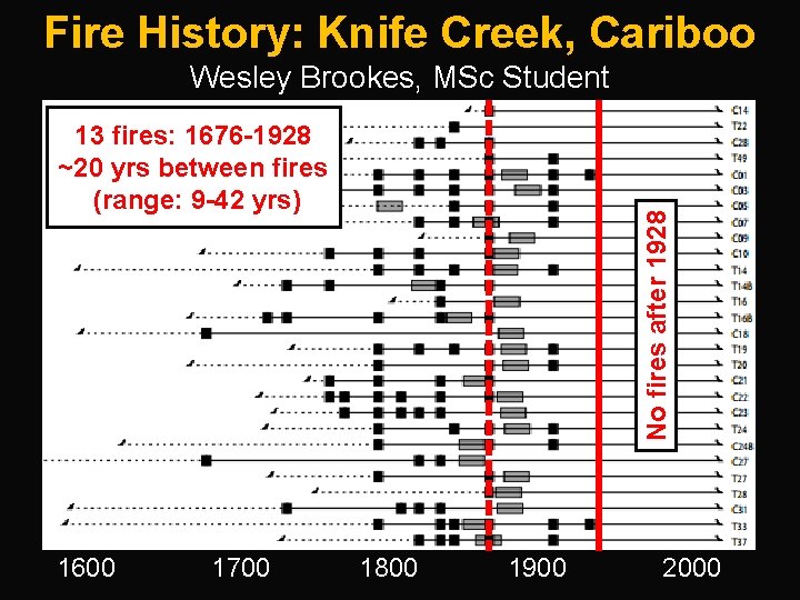 Fire History: Knife Creek, Cariboo 13 fires: 1676 -1928 ~20 yrs between fires (range: