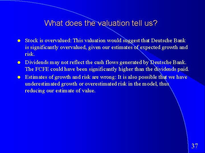 What does the valuation tell us? Stock is overvalued: This valuation would suggest that