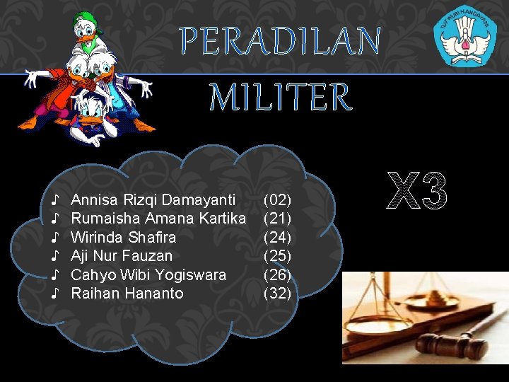 PERADILAN MILITER ♪ ♪ ♪ Annisa Rizqi Damayanti Rumaisha Amana Kartika Wirinda Shafira Aji PERADILAN MILITER ♪ ♪ ♪ Annisa Rizqi Damayanti Rumaisha Amana Kartika Wirinda Shafira Aji
