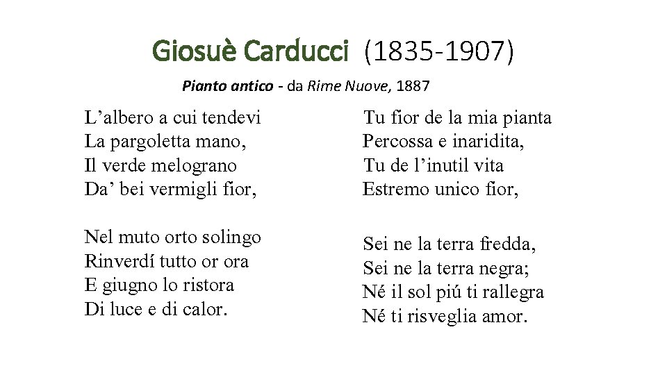 Giosuè Carducci (1835 -1907) Pianto antico - da Rime Nuove, 1887 L’albero a cui