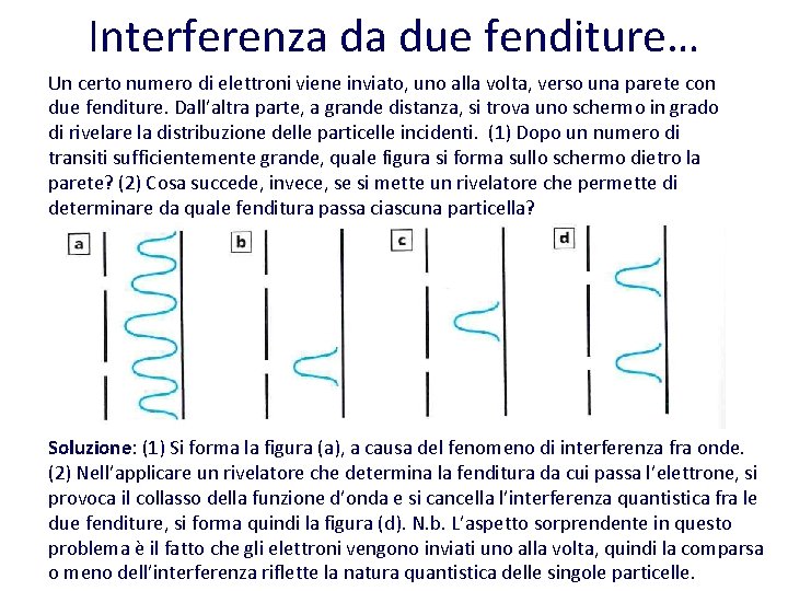 Interferenza da due fenditure… Un certo numero di elettroni viene inviato, uno alla volta,